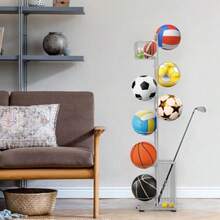 OYEAL - Estante para Pelotas Organizador de Pelotas Soporte para Fútbol y Vóley Ganchos de Metal Uso Interior y Exterior Plata - Plateado - Ver 5