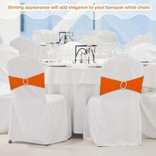 150 Pieces Spandex Stretch Chair Sashes Bows Elastic Chair Cover Bands Ties With Slider Wedding Party Reception Events Universal Ceremony Banquet Decorations (Gold) - Orange - View 6