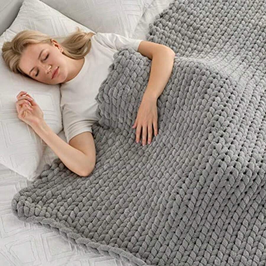 Maetoow - Manta de punto grueso de chenilla 40 x 50 pulgadas hecha a mano cálida y acogedora para sofá cama decoración del hogar banquero de forro polar suave mantas gruesas bohemias y mantas - Gris - Ver 1