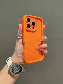 Soft Silicone Shockproof Phone Case, Compatible With IPhone 17, 16, 15, 14, 12, 13, 11 Pro Max Plus, Pure Orange Color, Full Camera Protection Phone Case - Orange - View 4