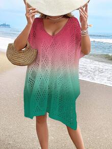 女士沙滩罩衫，时尚休闲镂空印花泳衣罩衫（不含泳衣） - 彩色 - 查看 3