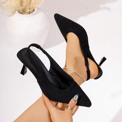 女士黑色尖头时尚高跟凉鞋，百搭舒适简约优雅个性化显瘦休闲派对鞋，夏季凉鞋