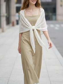 1pc Women's Solid Color Knitted Hollow Triangular Shawl Socialite Style Lightweight Scarf For Beach, Outdoor Travel, Spring - Multicolor - View 13