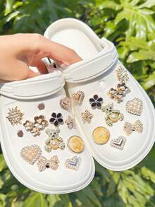 20 pièces Ensemble de décorations de chaussures en strass or, fleur, cœur, nœud papillon. Accessoires de mode DIY pour chaussures, convient comme cadeau de fête - Doré - Voir 6