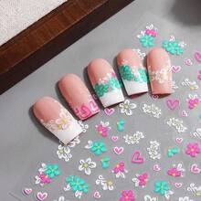 2片彩色3D立体花卉美甲贴纸 - 亮面自粘花朵贴纸，适合DIY美甲、家居或美甲沙龙装饰，可重复使用，适合女性和女孩，美甲用品 | 花卉图案 | 亮面，美甲装饰 - 彩色 - 查看 2