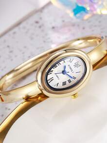 3 PiecesWomen's Watch Set, Including Stainless Steel Bracelet, Gold Quartz Watch, Elegant Oval Case And Dial - A Minimalist Luxury Watch Design Suitable For Daily Wear And Formal Occasions - Gold - View 4
