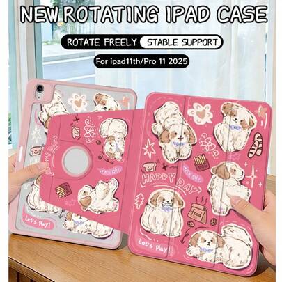 1 chiếc, kiểu dáng hoạt hình in hình chú cún con, ốp bảo vệ máy tính bảng bằng acrylic xoay được, phù hợp với iPad 10/11/Pro 13 2025, chân đế gập, chống sốc và chống bụi, hỗ trợ tự động bật/tắt màn hình, là ốp bảo vệ cần thiết cho văn phòng/học tập/giải trí, không phải ốp bảo vệ từ tính.