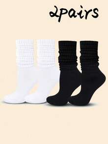 2双女士黑白时尚宽松袜，适合日常穿着 - 黑與白 - 查看 4
