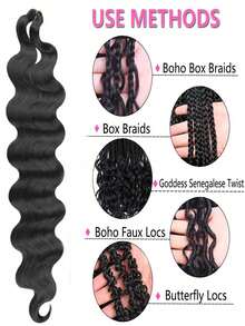 14~24Inch Natural Black Body Wave Braiding Hair 24 Inch Pre-Feathered French Curl Wavy Crochet Braids Synthetic Hair Extensions For Goddess Box Braids - Multicolor - View 5