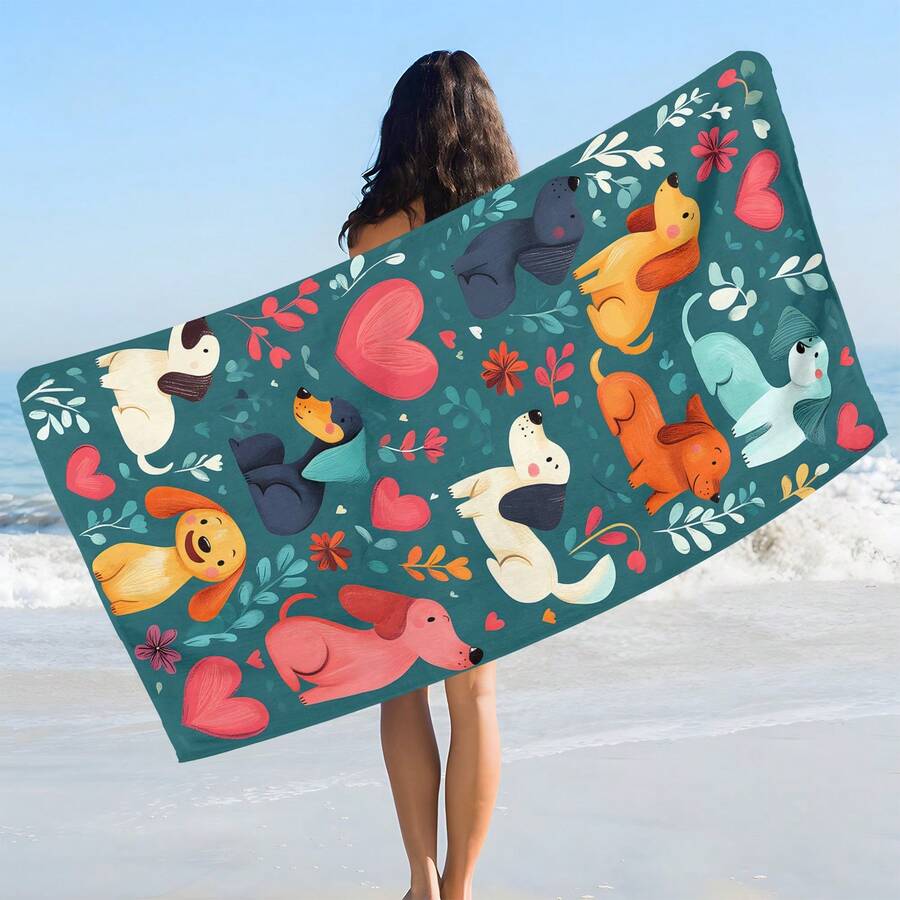 1pc Cartoon Dog Print Beach Towel, Soft Comfortable Lightweight Beach Towel, Suitable For Travel, Swimming, Diving, Surfing, Yoga, Camping, Beach Accessories - SSTJ11540 - View 1