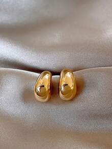 1 Pair Korean Elegant Minimalist Style Golden Bead & Water Drop Earrings, Suitable For Daily Wear And Parties - Gold - View 6