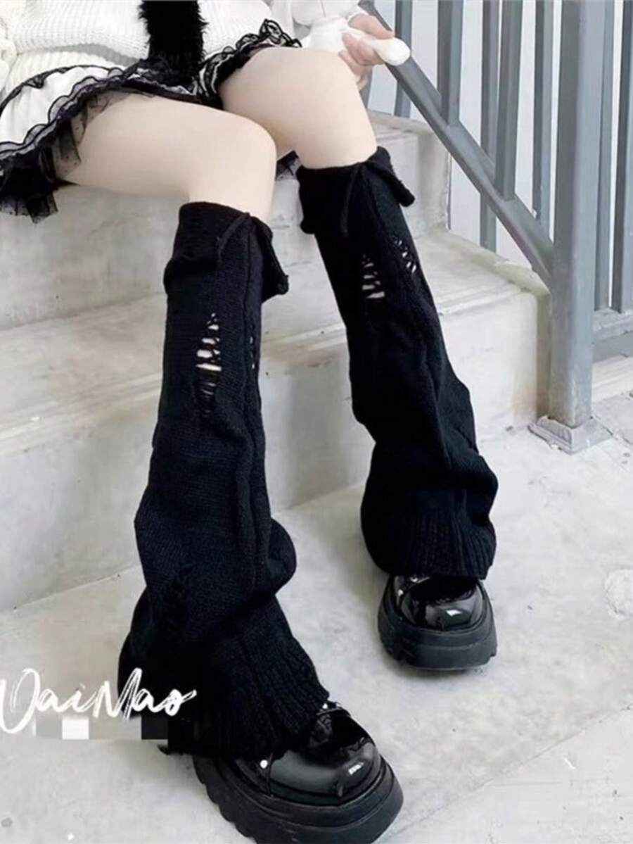 Vớ dệt kim dày dặn, dáng rộng, ống loe, đa năng và ấm áp, phù hợp cho các quý cô thời trang dự tiệc. - màu đen - Xem 1