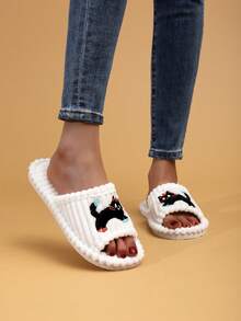 女士露趾拖鞋，可爱动物图案，欧美时尚，四季皆宜居家穿着 - 白色 - 查看 4