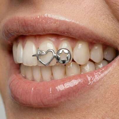 Niềng răng phong cách Hip-Hop mới bán chạy với hình trái tim rỗng đôi, phụ kiện răng hình ngôi sao, niềng răng, đồ trang trí Halloween