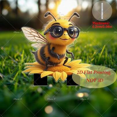 1pc 2D Flat Quirky Bee Garden Stake - Vibrant Acrylic Outdoor Decor, Boho Style Yard Art, Perfect For Gardens, Planters, Lawns And Patios, Realistic Rustic Design, Honey Decoration