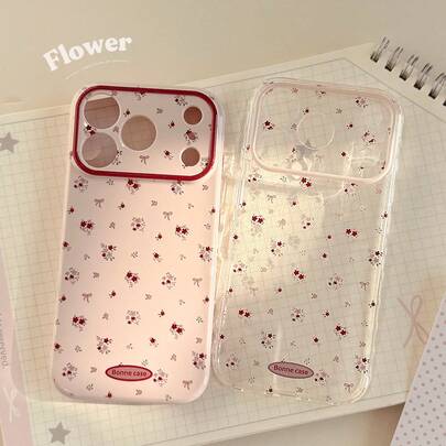 Kavenfort Red Floral 17 Pro Max Phone Case, Compatible With Apple 16, Transparent 14 Full Coverage, 12 Soft Shell, 11 Fairy, Sweet, Girly, Retro, Geometric, Korean, Color Blocking, Niche, Soft Girl, Ins Style