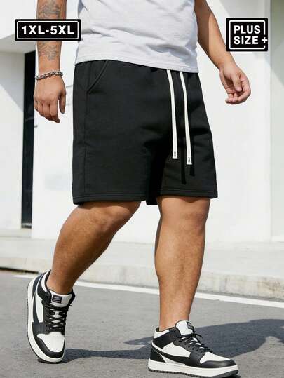 男士加大码纯色休闲街头运动短裤，带口袋，男士宽松直筒休闲裤，男士加大码裤子，加大码运动裤，宽松黑色运动裤，男士运动裤，男士短裤，送给丈夫的礼物