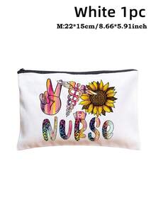 [Multiple Options] Nurse-Themed Colorful "NURSE" Letter And Medical Graphic (E.G. Stethoscope, Syringe) Decorated Cosmetic Storage Bag / "NURSING IS A WORK OF HEART" Heartwarming Slogan Print, White Canvas, Portable Multi-Function Toiletry Bag And Medical Supplies Storage Pouch Make Up Bag Cosmetic Bag Makeup Pouch Wash Bag Makeup Storage Durable Mothers Day Gift Holiday Essentials Mother Gifts - Multicolor - View 13