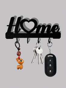 1pc Home Love Shape Key Chain Wall Mounted Entrance Organizer Rack With Hooks, No Drilling Required, Exquisite Design, Suitable For Living Room Home Decoration - Multicolor - View 5