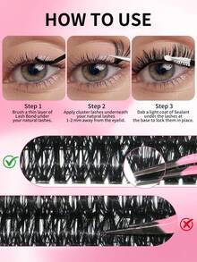 640pcs 50D/60D/80D Fluffy Curly 8-16mm Mixed False Eyelash Extension DIY Kit, Includes DIY Lower Lashes, Eyeshadow Palette, Soft Cluster Lashes, Creating Natural Butterfly Makeup Effect, Easy DIY Lashes At Home, Kit Contains Lash Glue, Makeup Remover, Lash Tweezers (Lower Lashes + 50D/60D/80D*2), Lash Cluster Set, Eyelashes, False Lashes - Black - View 6