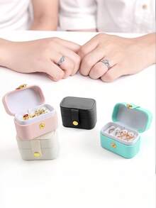 1个迷你便携旅行极简皮革首饰收纳盒，迷你戒指盒，PU皮革首饰盒，便携式耳环收纳盒，首饰收纳配件/容器，适用于戒指、耳环和其他小型首饰，节日礼物，女士礼物，婚礼礼盒 - 彩色 - 查看 2