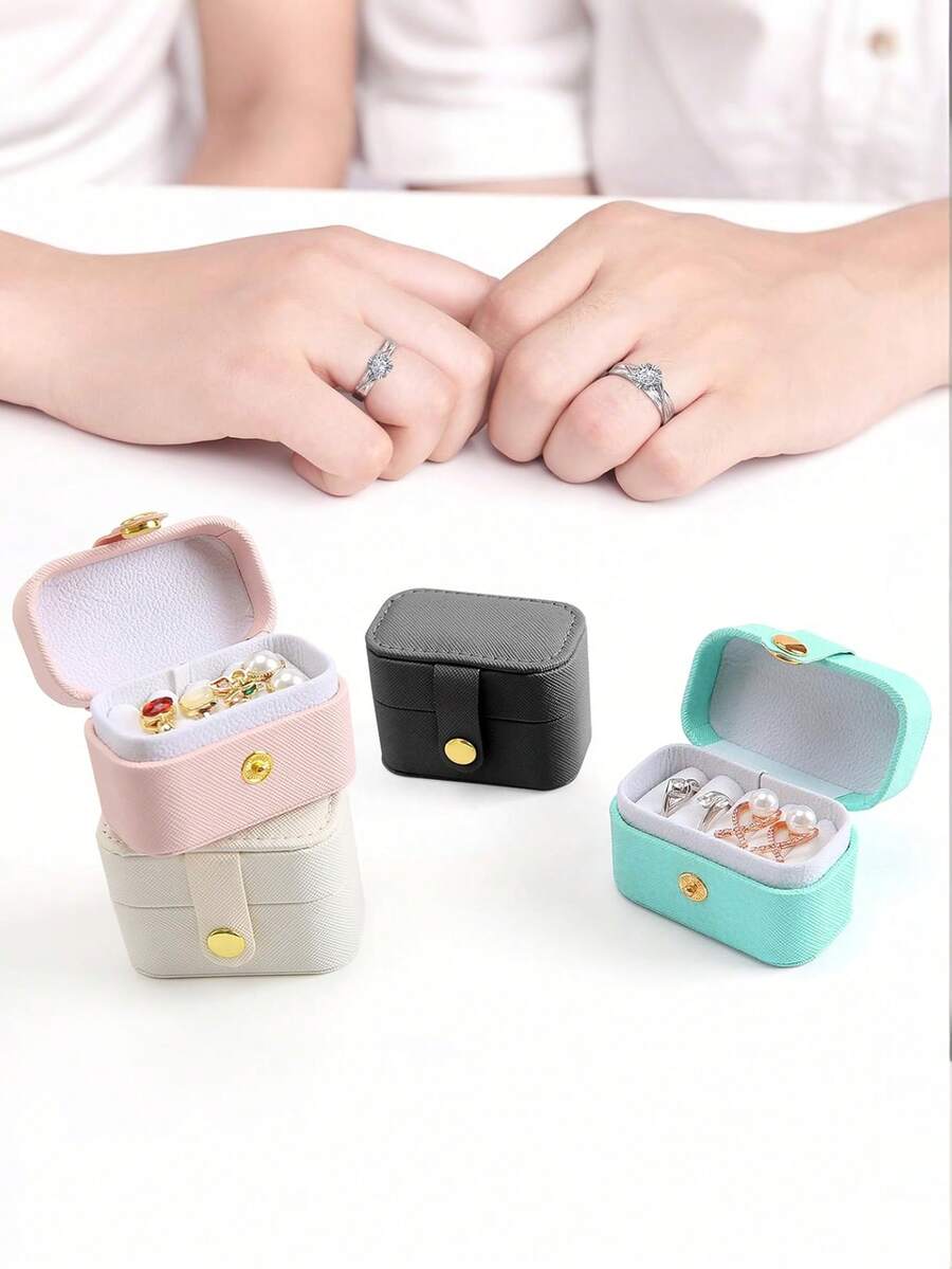 1个迷你便携旅行极简皮革首饰收纳盒，迷你戒指盒，PU皮革首饰盒，便携式耳环收纳盒，首饰收纳配件/容器，适用于戒指、耳环和其他小型首饰，节日礼物，女士礼物，婚礼礼盒