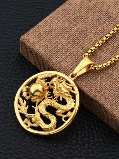 1pc New Fashionable Retro Chinese Twelve Zodiac Dragon Medal Pendant Necklace Punk Lucky Talisman Jewelry Gift