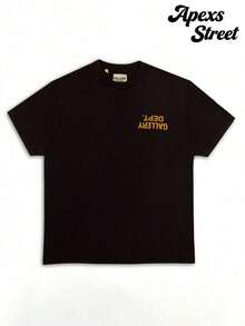 Gallery "Cream Orange" Shirt, Cotton Printed T-Shirt,Men's Graphic Stylish Design T-Shirt,Vintage Casual Hip-Hop Style For Outdoor Leisure Activities - 黑色 6 - 查看 2