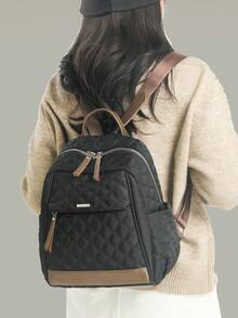 Anti-Theft Casual Diamond Quilted Nylon Backpack Women Purse; Multi-Functional Fashion Day Bag; Multi-Pocket Lightweight Travel Bag; Large Capacity Simple School Bag; Convenient Book Bag, Suitable For Students, Nurses, Teachers, Business People, Travel And Vacation, Business Trips, Daily Commuting, Shopping, Office, Dating, Hiking, Training, Work, Birthday Gifts, Holiday Gifts, - Multicolor - View 4