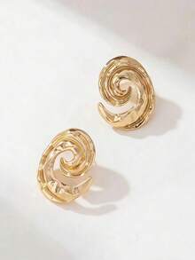 1 Pair European And American Fashion Minimalist Elegant Geometric Hollow Spiral Earrings, Suitable For Women's Daily Commute, Banquet And Party - Yellow Gold - View 5