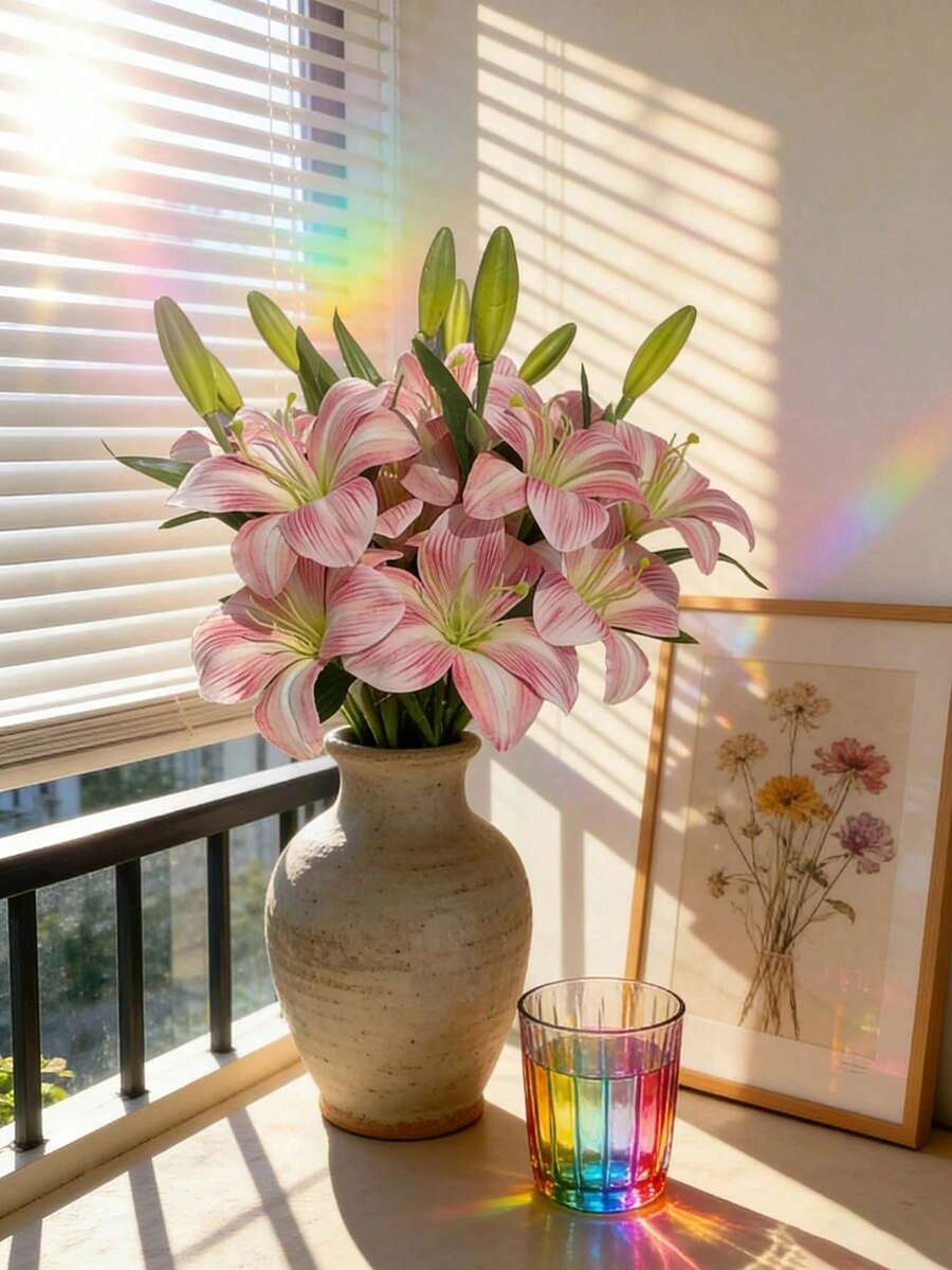1/2 Pcs Artificial Lily Flower, Fake Flower Decor For Bedroom, Living Room, Vanity, Wedding Bridal Bouquet, Arch, Party, Christmas, Halloween Gift