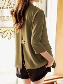 Áo khoác blazer nữ thiết kế mới Xuân/Hè 2026, tay lỡ, thanh lịch và chất lượng cao, thích hợp mặc công sở. - xanh quân đội - Xem 1