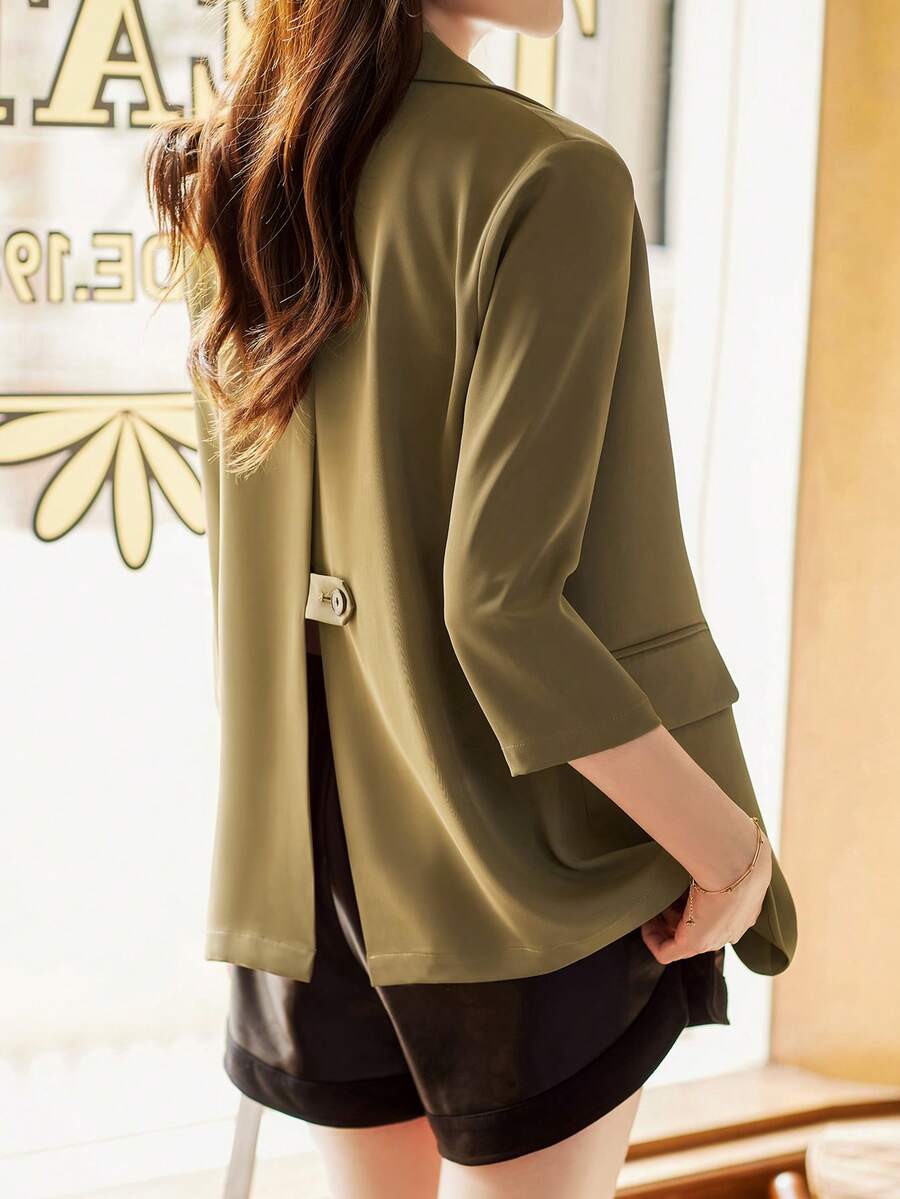 Áo khoác blazer nữ thiết kế mới Xuân/Hè 2026, tay lỡ, thanh lịch và chất lượng cao, thích hợp mặc công sở. - xanh quân đội - Xem 1