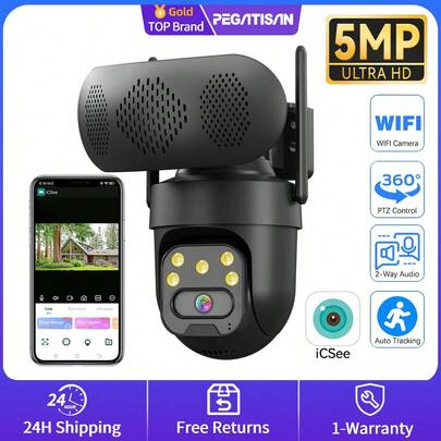 200万像素黑色WiFi音箱摄像头，宠物摄像头，IP摄像头，云台摄像头，蓝牙音箱，ONVIF摄像头，远程宠物监控，彩色夜视，双向语音，移动侦测，IP66防水（不含电源适配器）