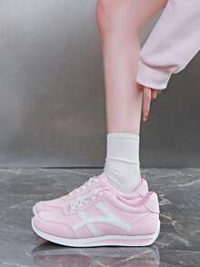 女士多功能休闲鞋，防水防滑，易清洁，圆头低帮，舒适平底，百搭运动鞋，撞色设计，复古风格，红色、绿色、黄色可选，尺码35-43（含大码） - 粉色 - 查看 5