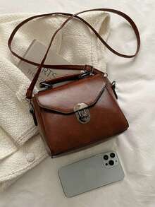 复古搭扣迷你手提包，适合日常使用 - 棕色 - 查看 4