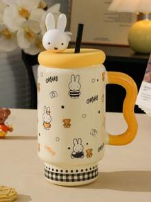 Taza de café de cerámica con tapa y pajita de Miffy de gran capacidad con licencia oficial - Adorable taza decorativa con forma de conejo de anime japonés 3D - Recipiente perfecto para bebidas calientes/frías en el hogar/oficina - Regalo ideal de cumpleaños/festividad para adolescentes, adultos y fans del anime - Multicolor - Ver 17