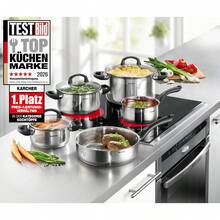 Topfset aus Edelstahl, Kochgeschirr Induktion-Kochtopf-Set,öpfe mit Glasdeckel / Pfanne / Stielkasserolle, 5-teilig QJV2 - Übersicht 2