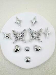 10pcs Classic INS Style Hollow Metal Butterfly Shoe Charms, Suitable For Wooden Sole Shoes And Sandals, Durable, Cute And Creative Design, Great For Party Favors And Unique Gifts - Silver - View 3