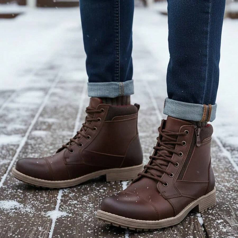 Men's Ankle Boots, Genuine Leather, High Quality, Casual, Work, Everyday Use - Cà phê nâu - Xem 1