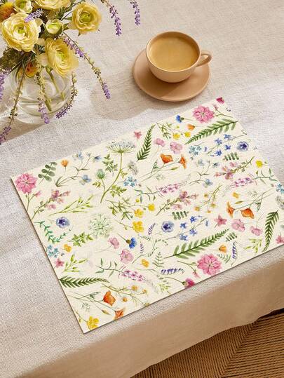 1/2/4/6/8pcs Digital Printed Placemats, Fresh Floral Pattern Printed Placemats For Dining Table Decor, Suitable For Daily Use, Festivals, Parties, Birthdays, Weddings, Dinners, Kitchen & Dining Room