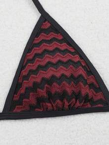 Bộ bikini nữ họa tiết zigzag cổ điển, áo yếm buộc dây bên hông, đồ bơi mùa hè. - Đỏ - Xem 5