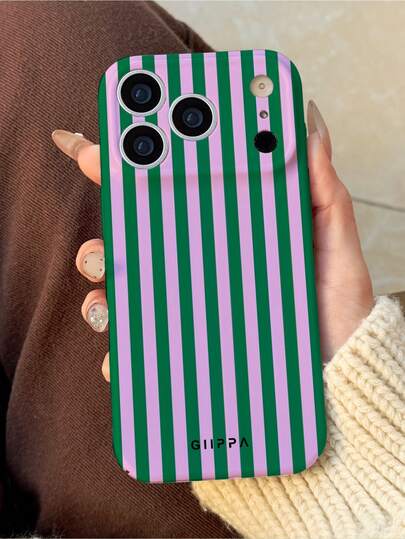 GIIPPA 1 Piece Green And Pink Striped Design Phone 17 Pro Max Case, Compatible With Phone 16 Pro Max, 15 Pro Max, 14 Pro Max, Korean Stylish And Interesting Phone Case, Fits 11/12/13/14/15/29 Pro Max Plus, Elegant Design Suitable For Both Men And Women, Ideal Gift For Girlfriend On Christmas, Valentine's Day, Easter, Wedding Season And Birthday