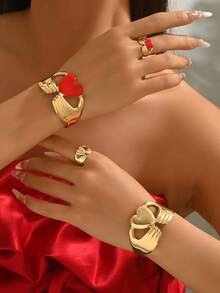 Set de 2 piezas de pulsera y anillo con forma de gota de aceite exagerada de estilo casual y de moda para el verano, adecuado para uso diario y para fiestas de mujeres - traje - Ver 2