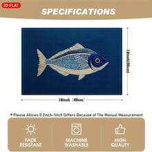 4pcs 2D Flat Fish Pattern Embroidery Style Placemats, Blue Linen Table Mats, Modern Art, Suitable For Kitchen Table Decor, Holiday Decor, Daily Use, Parties, Birthdays, Weddings, Dinner Parties, For Kitchen, Cafe, Restaurant, And Home Decor, 2D Flat - 12x18inch - View 11