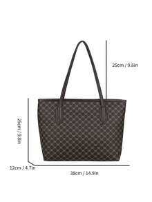 2pcs Women's Black Quilted Lining Tote Bag, Fashion Large Capacity Shoulder Bag With Snap Closure, Casual Street Style For Photography, Daily Commute - Coffee Brown - View 5