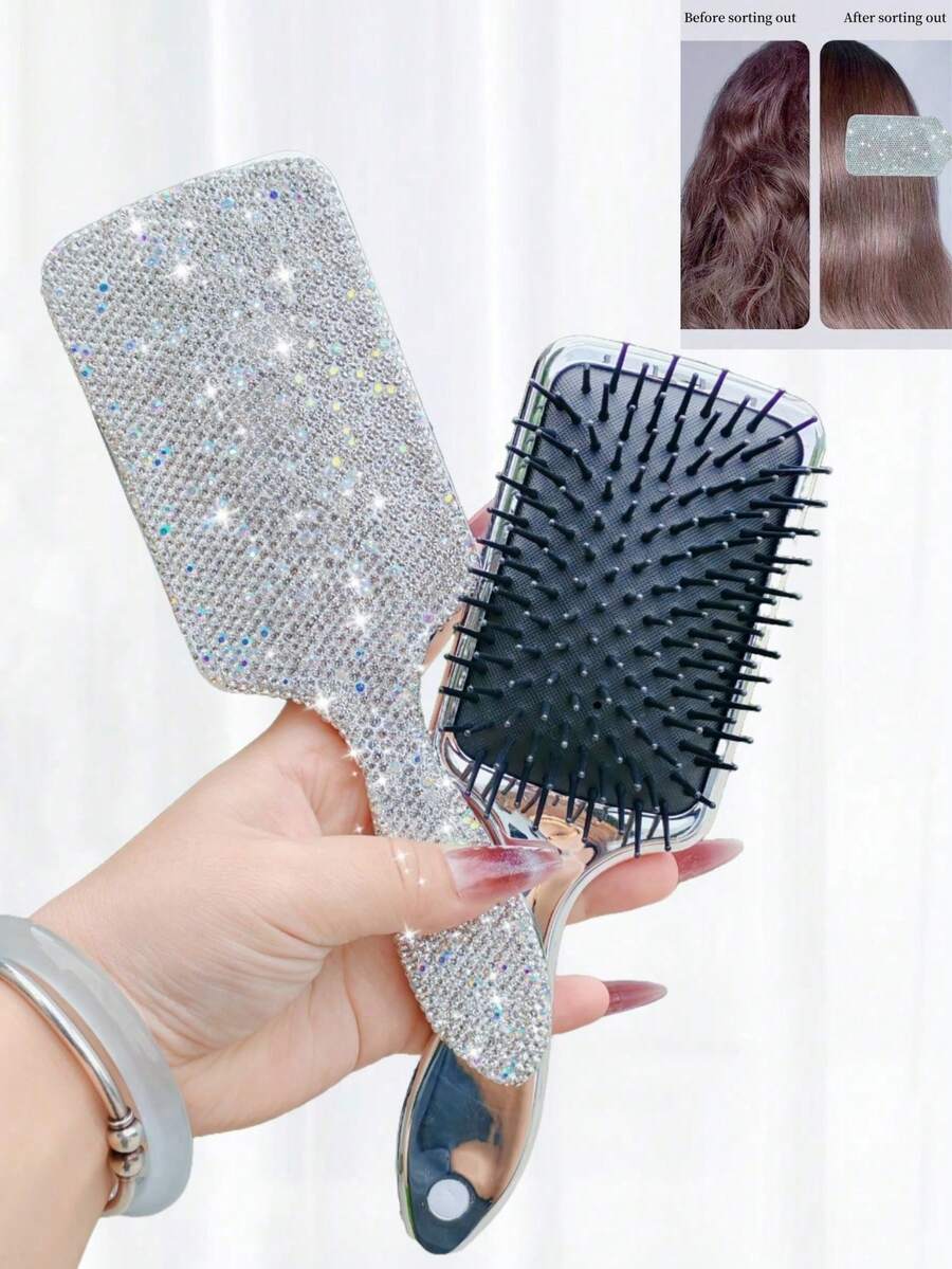 1pc Luxury Sparkling Rhinestone Massage Air Cushion Comb, Straightening Curling Volumizing Detangling Brush, Portable Travel Home Use, Fashionable Gift