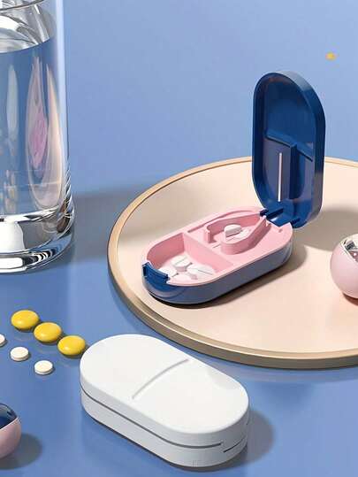Molinillo y dispensador de pastillas 4 en 1, incluye molinillo y caja de almacenamiento - Pastillero mini portátil, apto para tabletas/cápsulas, puede partir las tabletas por la mitad y molerlas en polvo, solución ideal de medicación en el hogar, molinillo de pastillas práctico y portátil.