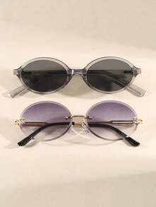1 par/2 pares de gafas ovaladas para mujer, con decoraciones de color contrastante estilosas en templos, diseño de moda y minimalista, adecuado para accesorios diarios, todas las estaciones - Multicolor - Ver 20
