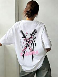 2026年女士春夏T卹，純色圓領短袖寬鬆T卹，100%棉質上衣，海邊度假風，武士刀圖案印花，春夏裝日常休閒女裝，街頭服飾，外出度假，camisetas invierno mujer，noistamujer，camiseta oversize mujer，motif mujano，toppuj未來， guerreras，ropa mujer，verano mujer，jersey，fiesta，sudaderas de mujer，conjunto mujer invierno，ropa verano mujer，verano mujer，y2k，mujer，ropa curvy mujer，sudadera mujer talla grande，friends，vacation，casual，辦公室/休息室/居家/戶外運動/復古風/簡約，趣味設計，四季通用休閒上衣，情人節情侶短袖，男女同款短袖，約會，浪漫出行，節日送禮，上衣，deporte - 白4 - 查看 3